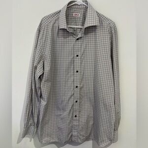 ISAIA Blue Brown Button Dress Shirt Cotton 17.5/44